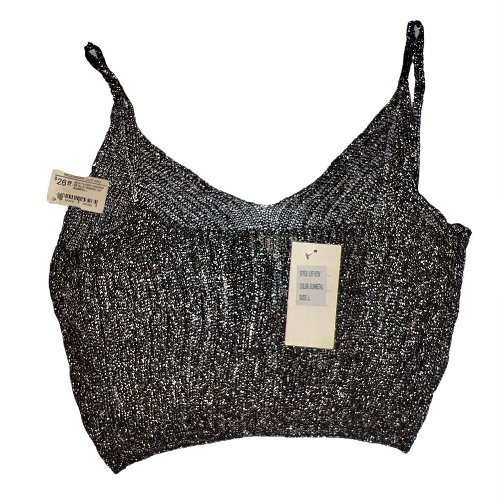 Necessary Clothing Metallic Grey Crop Top L